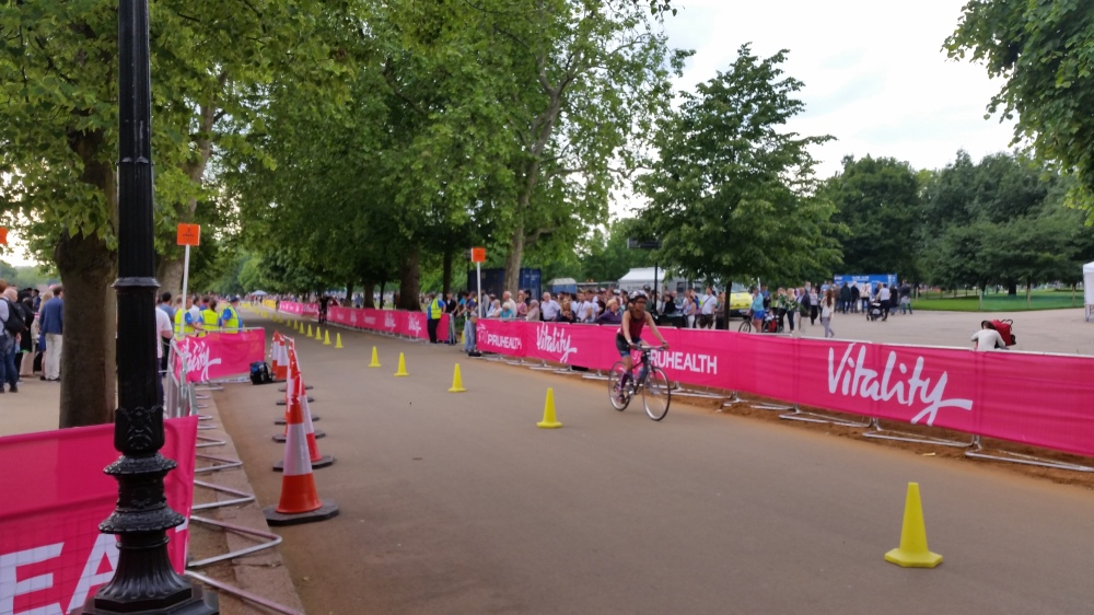 Competitors at the London Triathlon - the biking bit